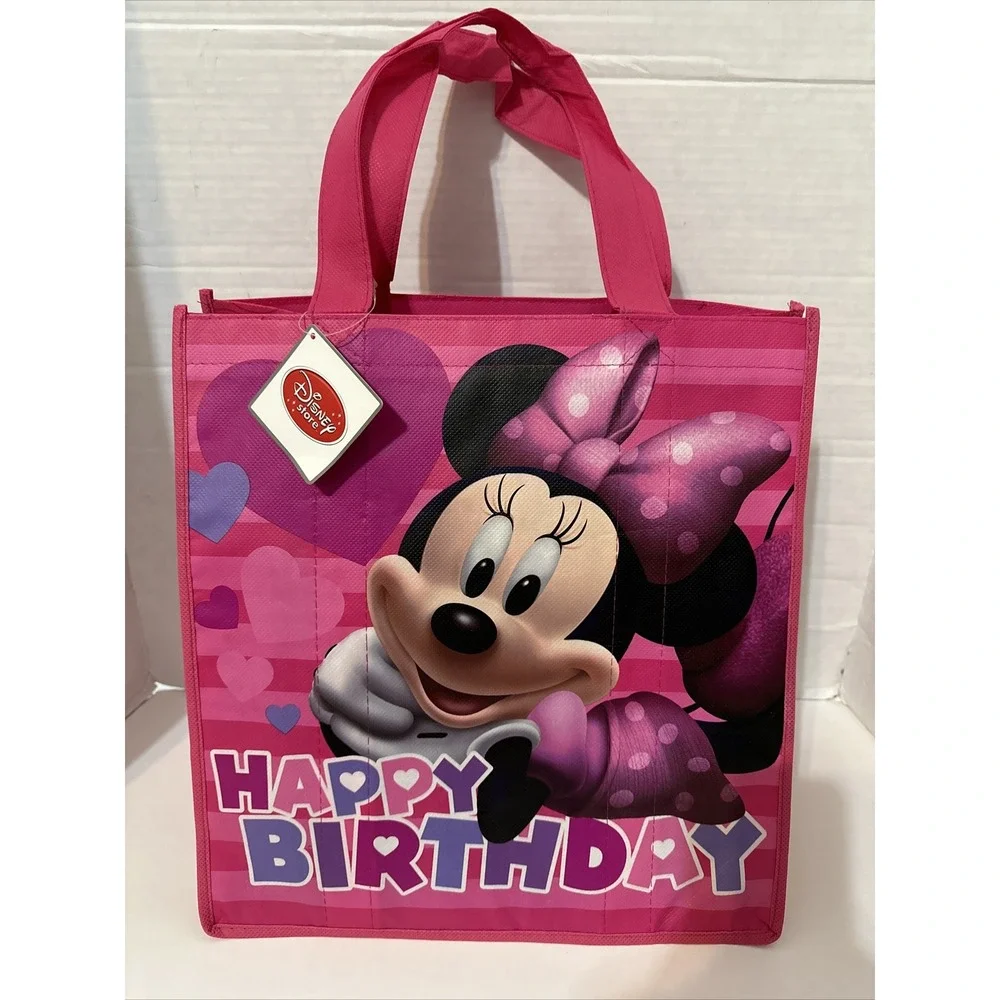 Disney Store Minnie Mouse Happy Birthday Reusable Tote Bag Pink Small Gift Bag